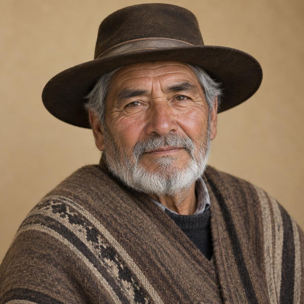 Portrait of an elderly Chilean craftsman looking at the camera
